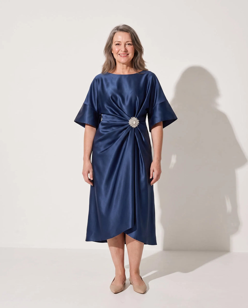 Camelia | Women's Kimono-Sleeve Satin Midi Dress