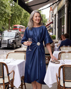 Camelia | Women's Kimono-Sleeve Satin Midi Dress
