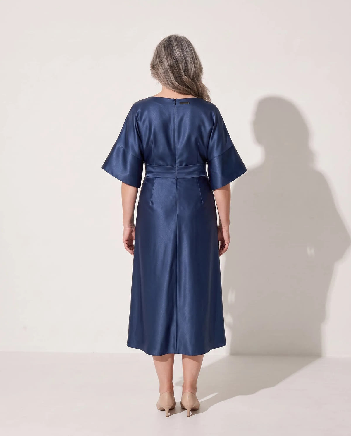 Camelia | Women's Kimono-Sleeve Satin Midi Dress