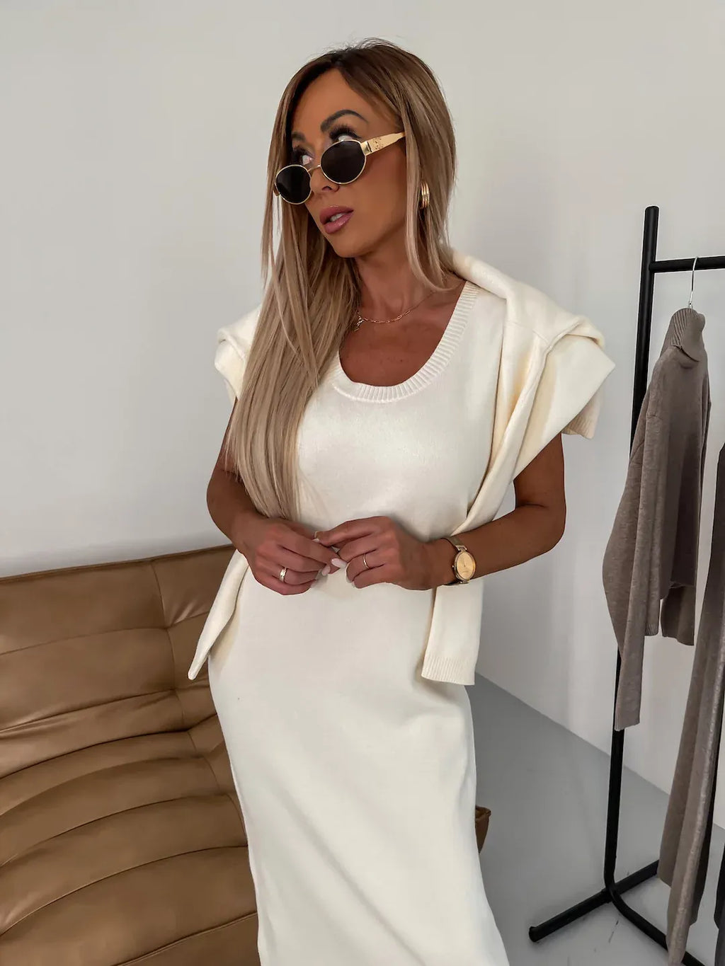 Celia | Women's Relaxed Fluid Jersey Knit Midi Dress