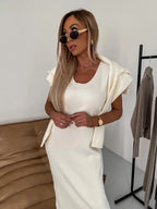 Celia | Women's Relaxed Fluid Jersey Knit Midi Dress
