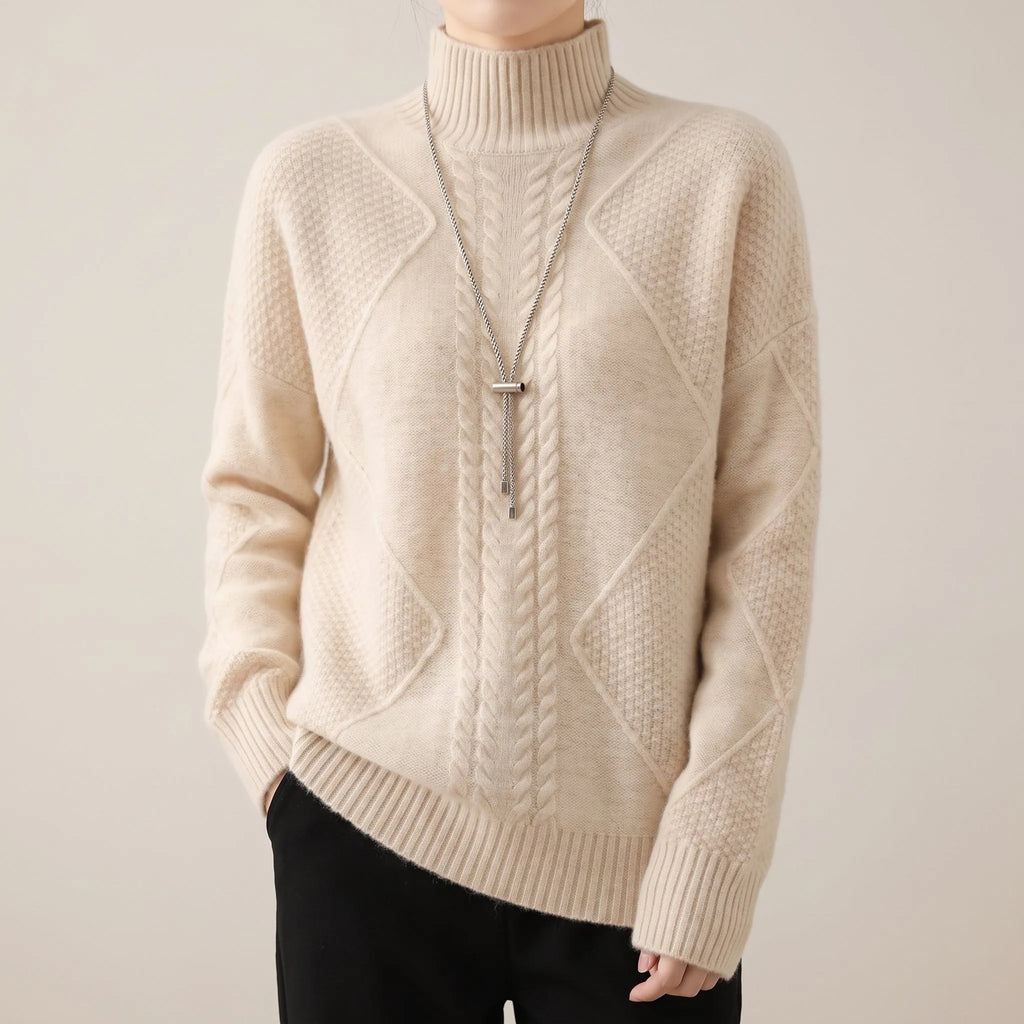 Christine | Women's Cable Knit Fitted Turtleneck Sweater