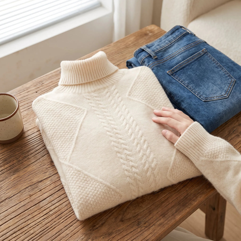 Christine | Women's Cable Knit Fitted Turtleneck Sweater