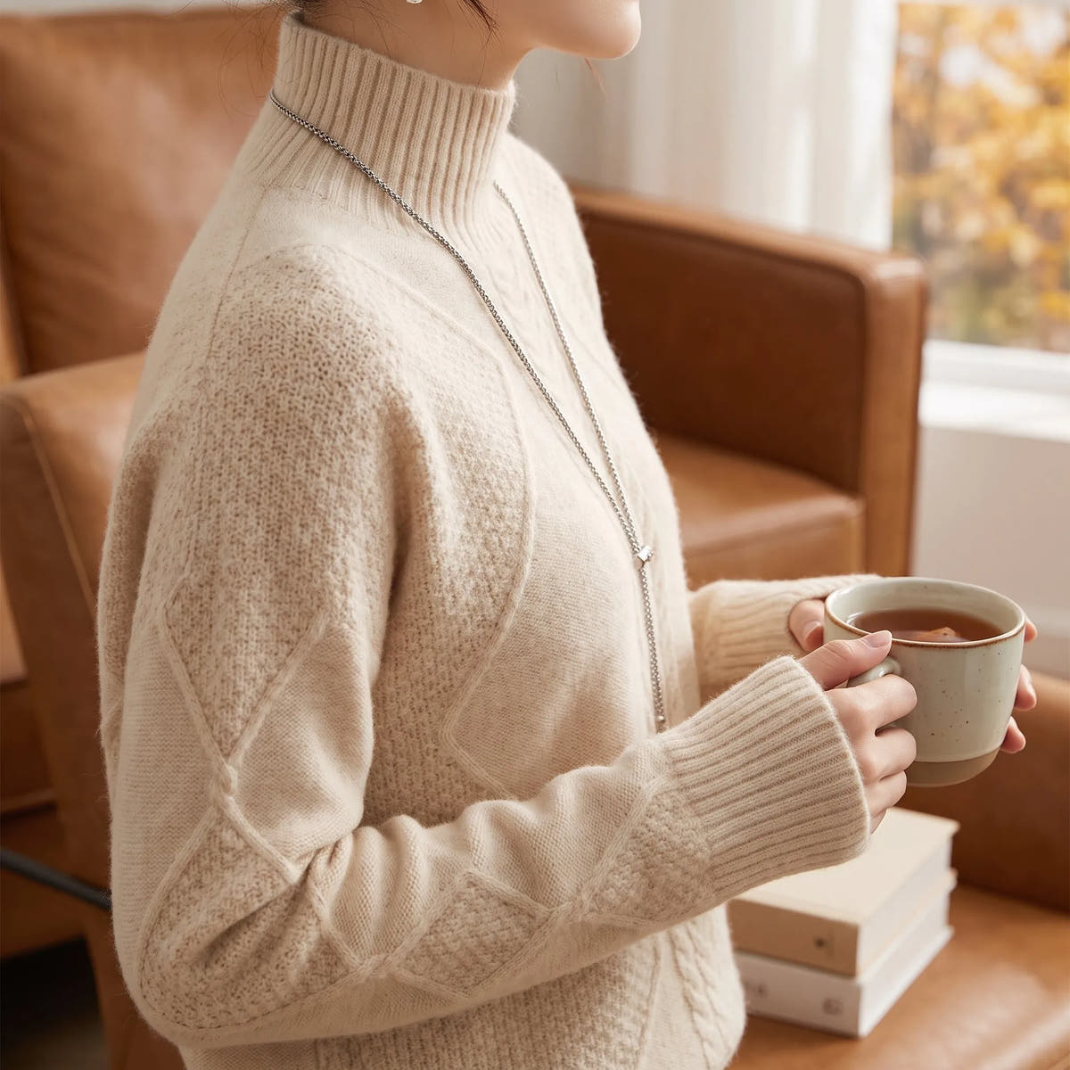 Christine | Women's Cable Knit Fitted Turtleneck Sweater