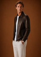 Classic Faux-Leather Full-Zip Front Jacket for Men