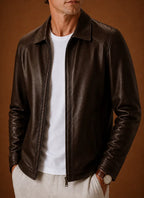 Classic Faux-Leather Full-Zip Front Jacket for Men