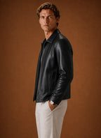 Classic Faux-Leather Full-Zip Front Jacket for Men