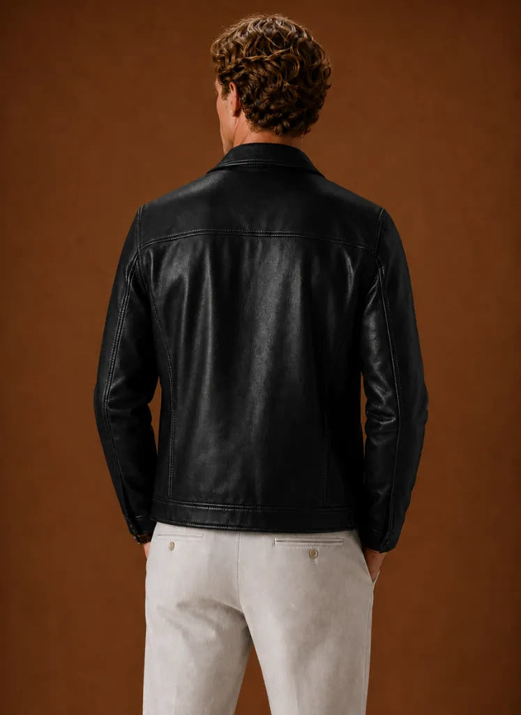 Classic Faux-Leather Full-Zip Front Jacket for Men
