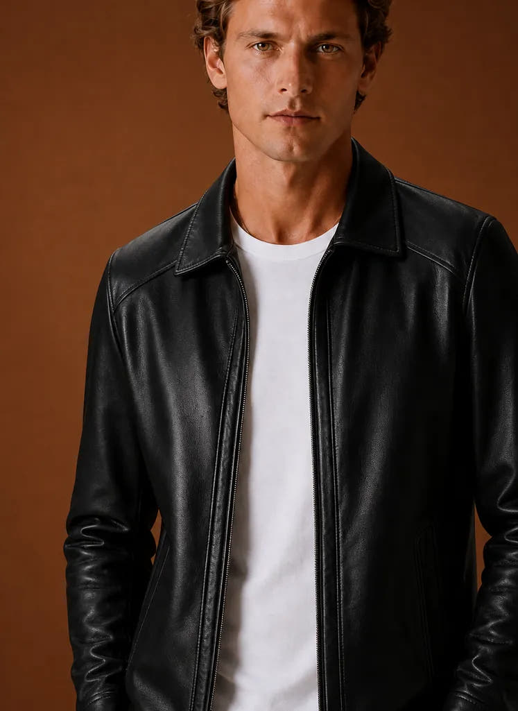 Classic Faux-Leather Full-Zip Front Jacket for Men