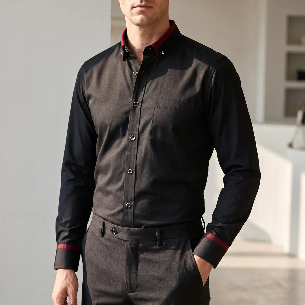 Contrast Detail Long Sleeve Button-Down Shirt for Men