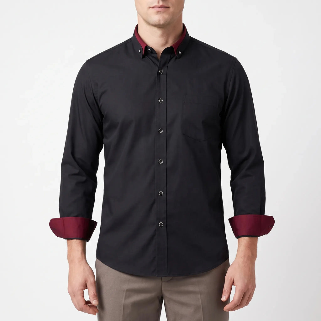 Contrast Detail Long Sleeve Button-Down Shirt for Men