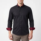 Contrast Detail Long Sleeve Button-Down Shirt for Men