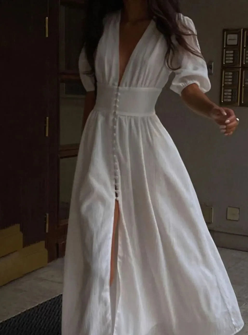 Cordelia | Women's Puff-Sleeve Button-Front Maxi Dress
