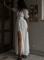 Cordelia | Women's Puff-Sleeve Button-Front Maxi Dress