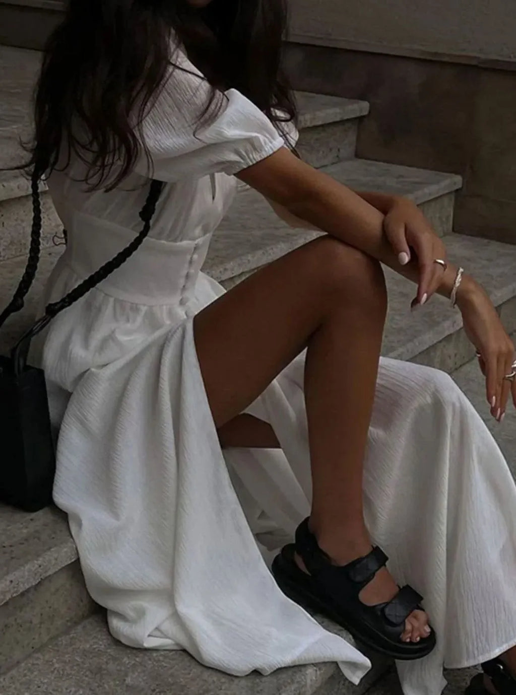 Cordelia | Women's Puff-Sleeve Button-Front Maxi Dress