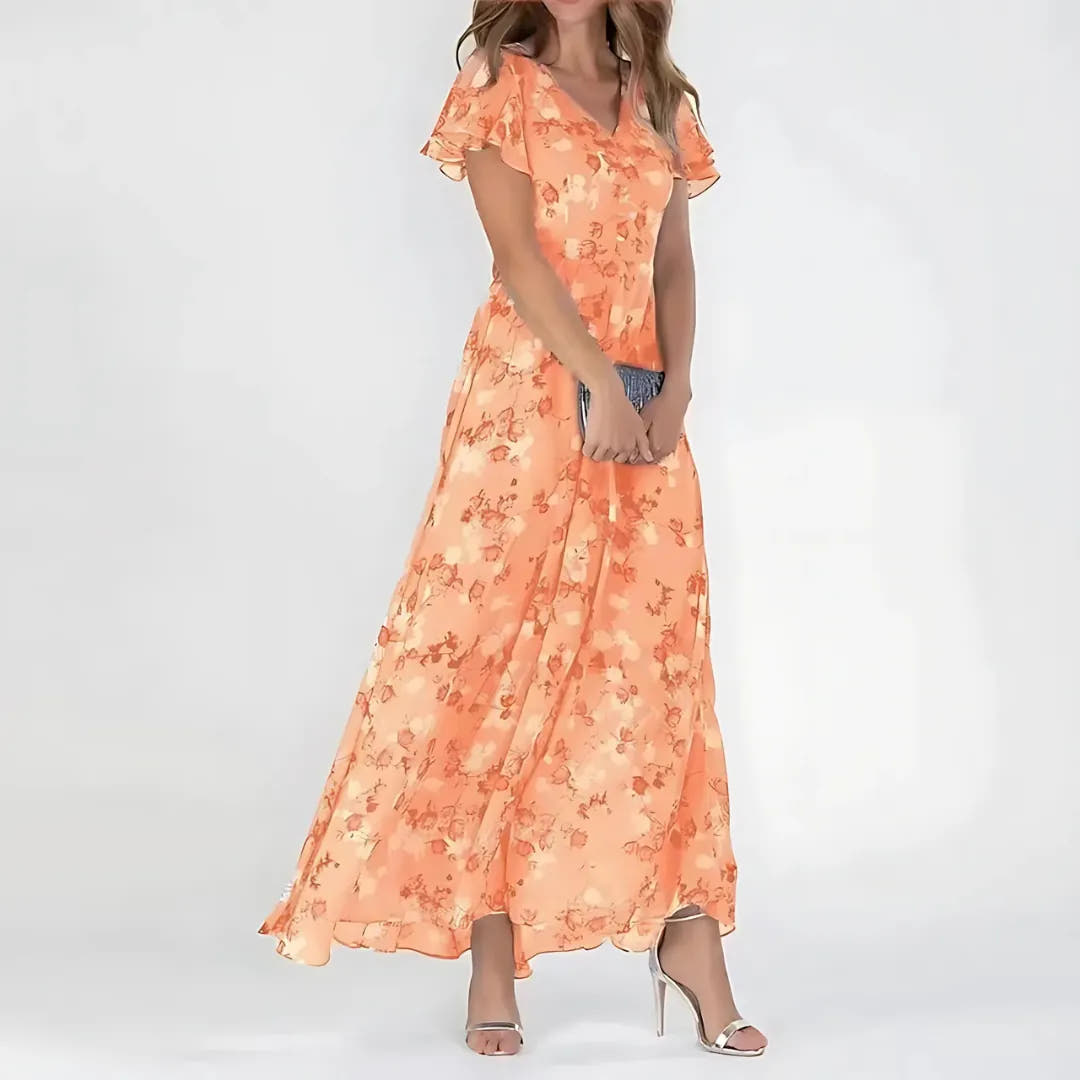 Corinne | Women's Floral Flutter-Sleeve Maxi Dress