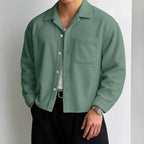 Cropped Corduroy Shirt with Relaxed Fit for Men