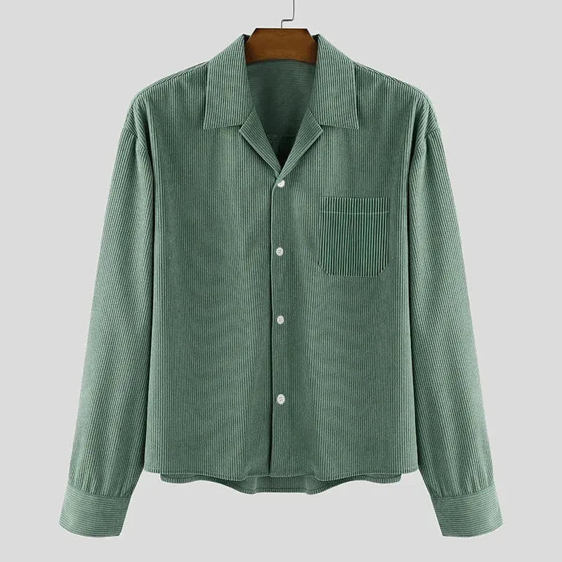 Cropped Corduroy Shirt with Relaxed Fit for Men