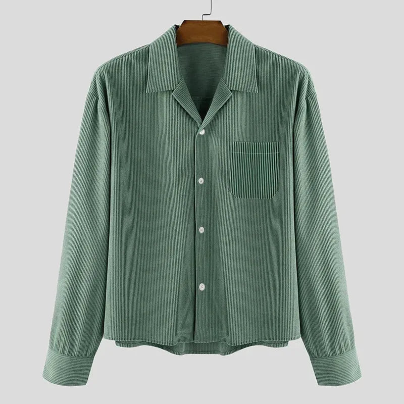 Cropped Corduroy Shirt with Relaxed Fit for Men