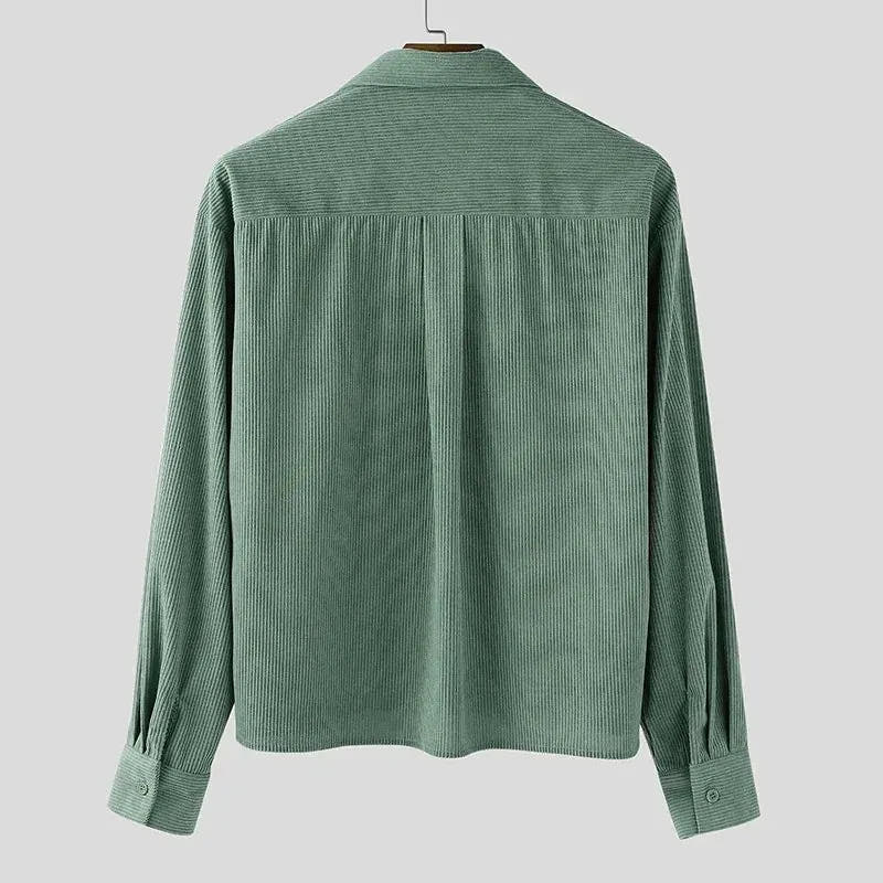Cropped Corduroy Shirt with Relaxed Fit for Men