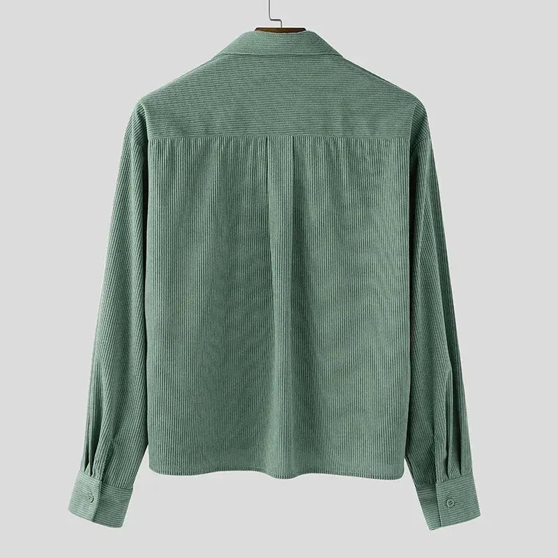 Cropped Corduroy Shirt with Relaxed Fit for Men