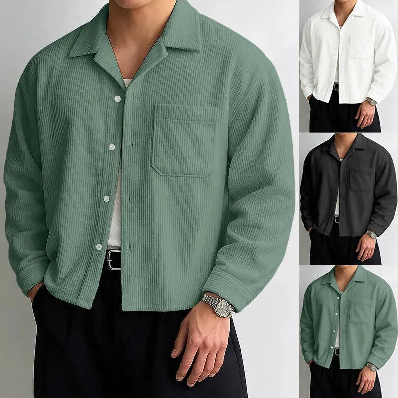 Cropped Corduroy Shirt with Relaxed Fit for Men