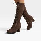Elaine | Women's Suede Lace-Up Block Heel Ankle Boots