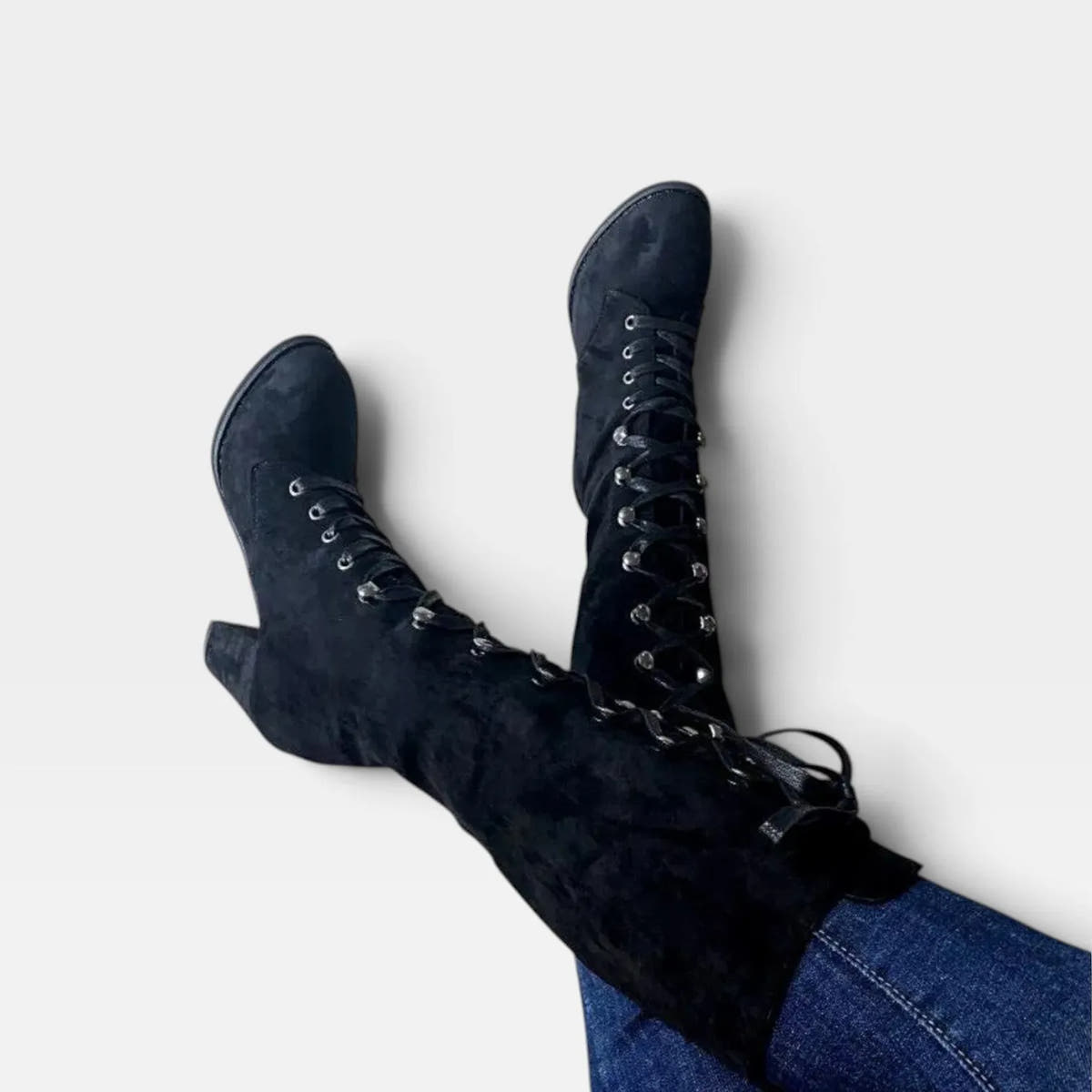 Elaine | Women's Suede Lace-Up Block Heel Ankle Boots