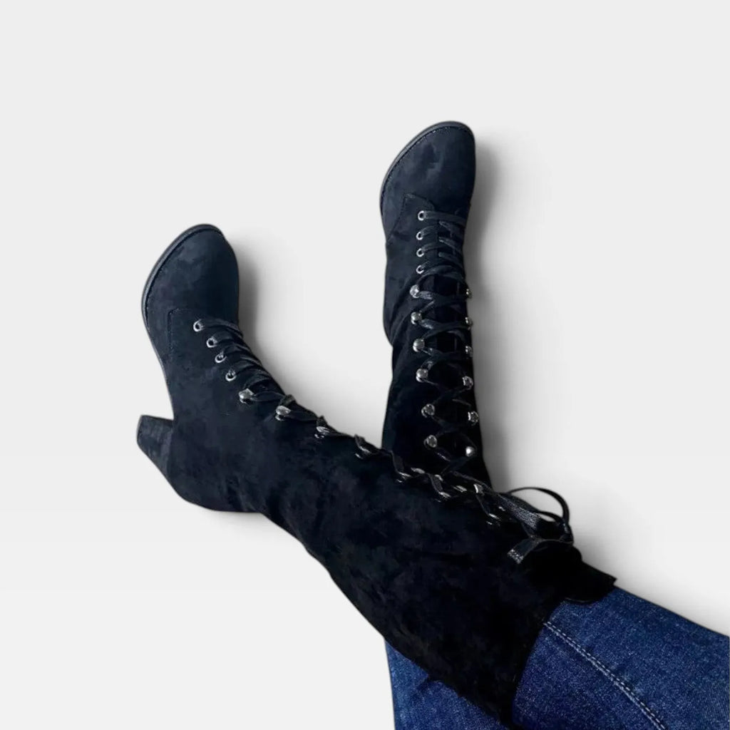 Elaine | Women's Suede Lace-Up Block Heel Ankle Boots