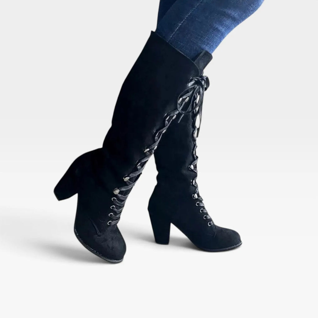 Elaine | Women's Suede Lace-Up Block Heel Ankle Boots