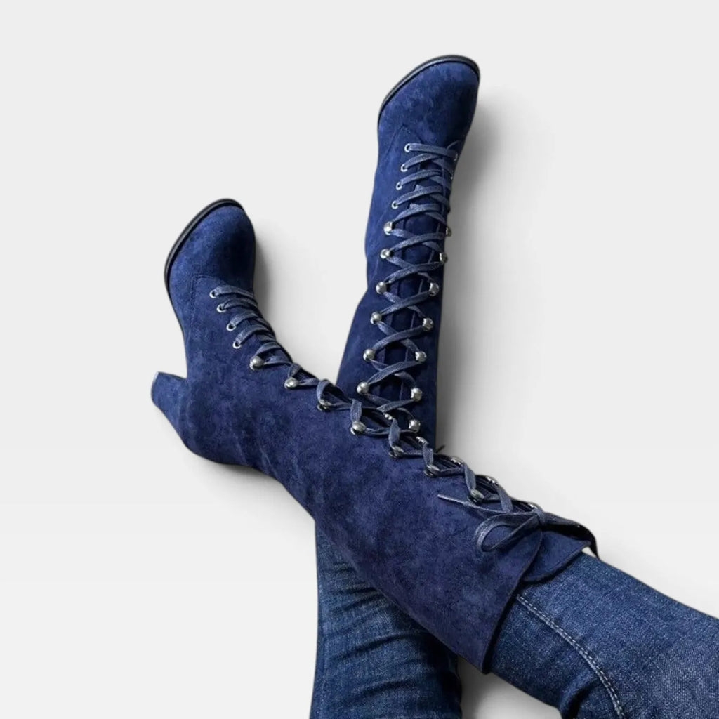 Elaine | Women's Suede Lace-Up Block Heel Ankle Boots