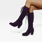 Elaine | Women's Suede Lace-Up Block Heel Ankle Boots
