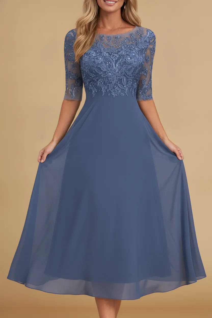 Elfreda | Women's Long-Sleeve Chiffon Midi Dress