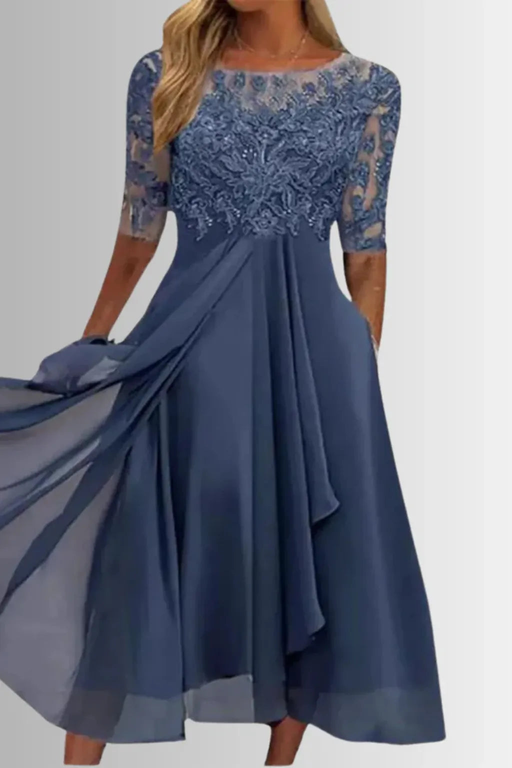 Elfreda | Women's Long-Sleeve Chiffon Midi Dress