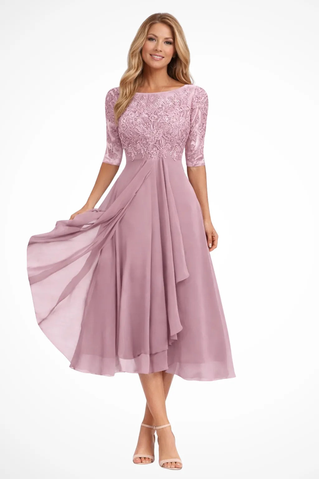 Elfreda | Women's Long-Sleeve Chiffon Midi Dress