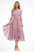 Elfreda | Women's Long-Sleeve Chiffon Midi Dress