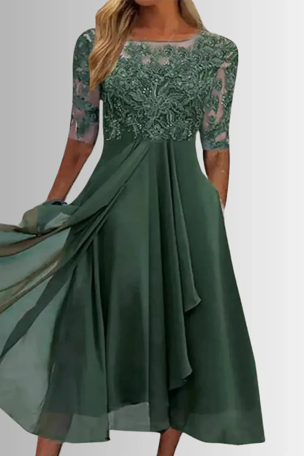 Elfreda | Women's Long-Sleeve Chiffon Midi Dress