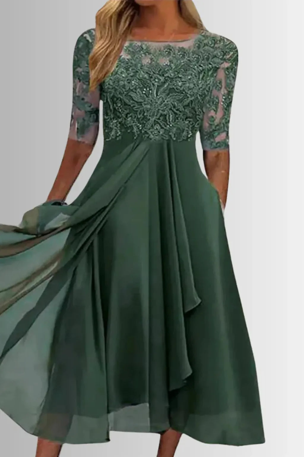Elfreda | Women's Long-Sleeve Chiffon Midi Dress