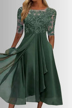 Elfreda | Women's Long-Sleeve Chiffon Midi Dress