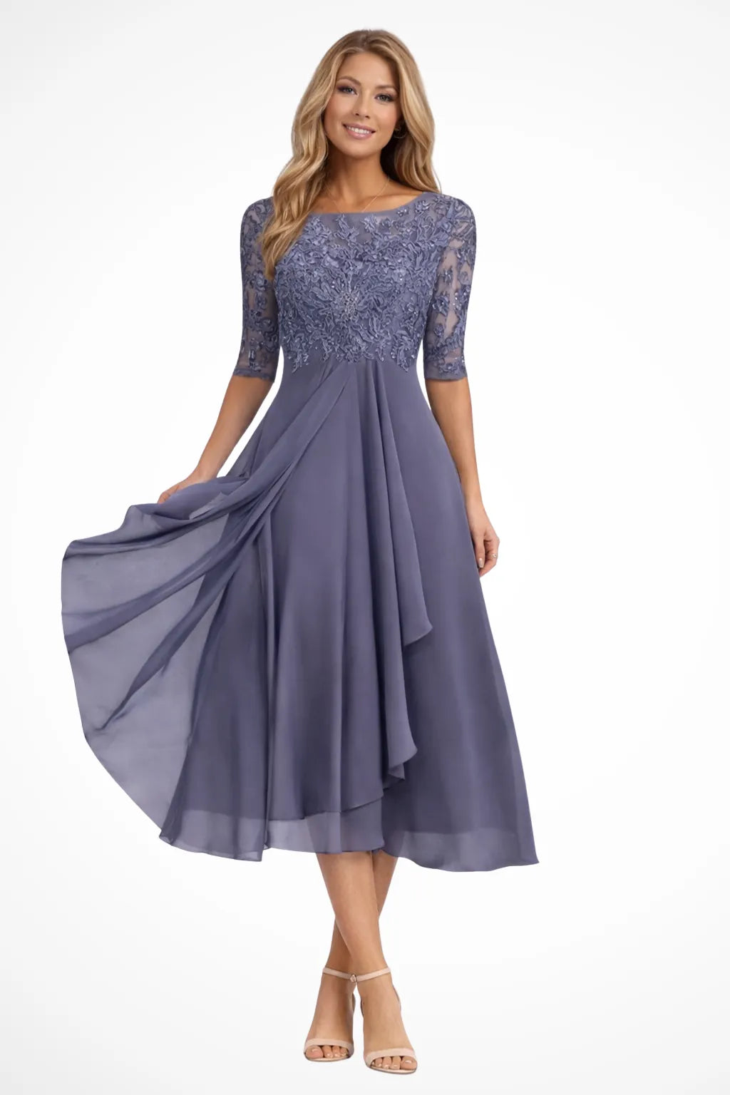 Elfreda | Women's Long-Sleeve Chiffon Midi Dress