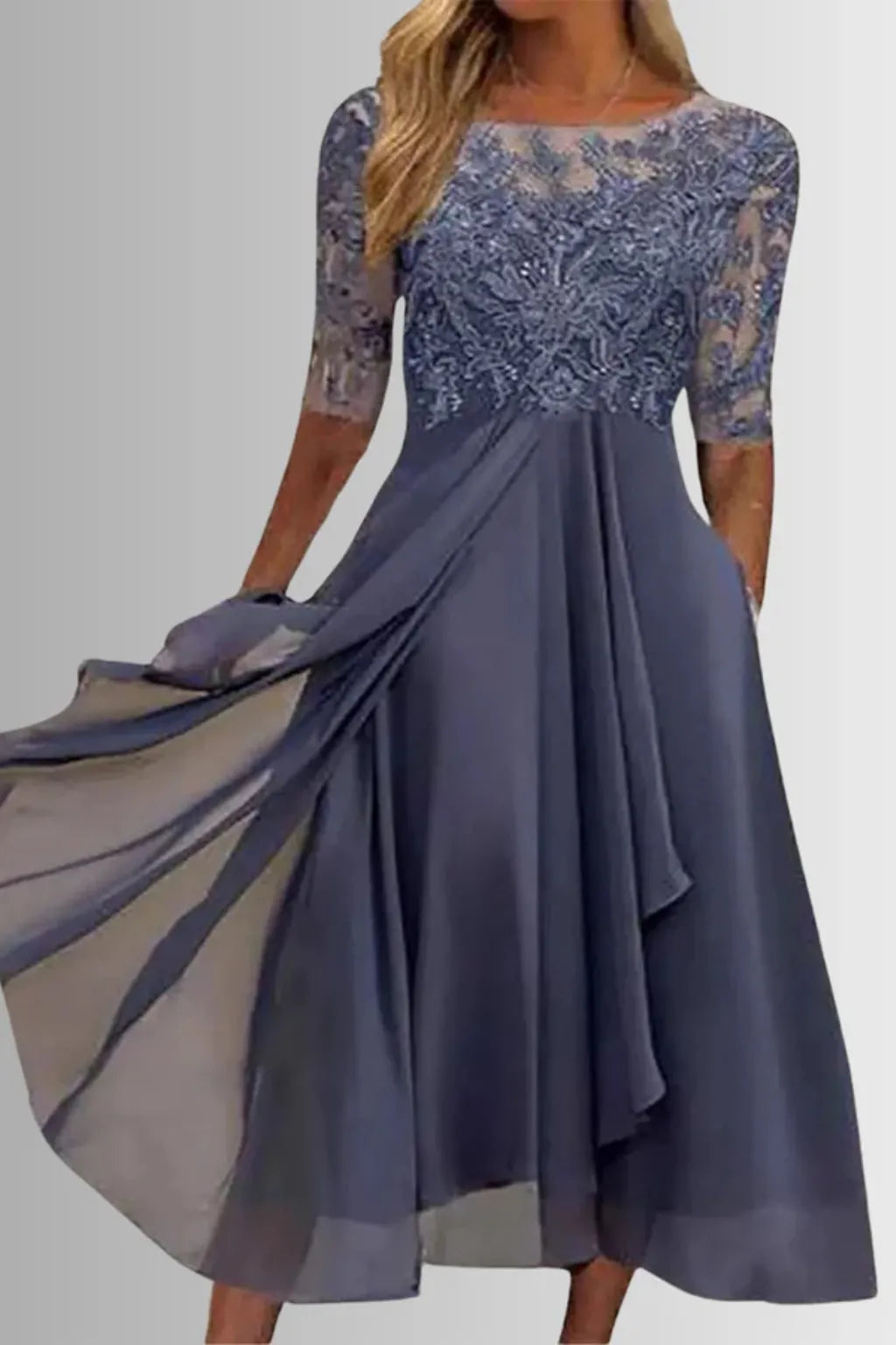 Elfreda | Women's Long-Sleeve Chiffon Midi Dress