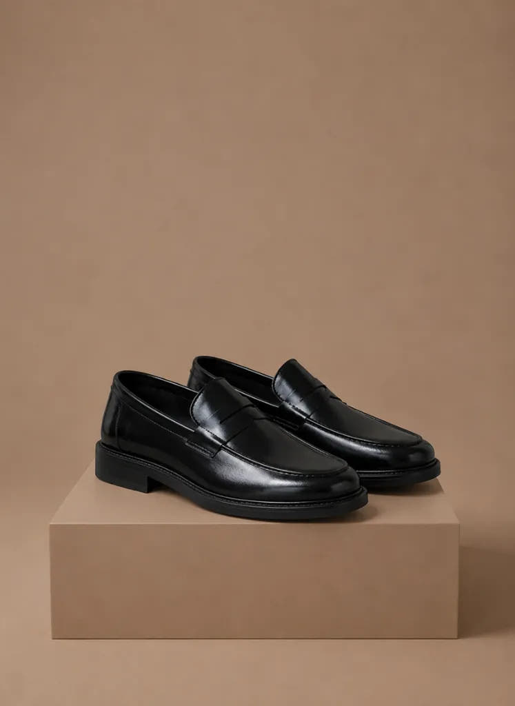 Faux Leather Penny Loafers with Apron Toe for Men