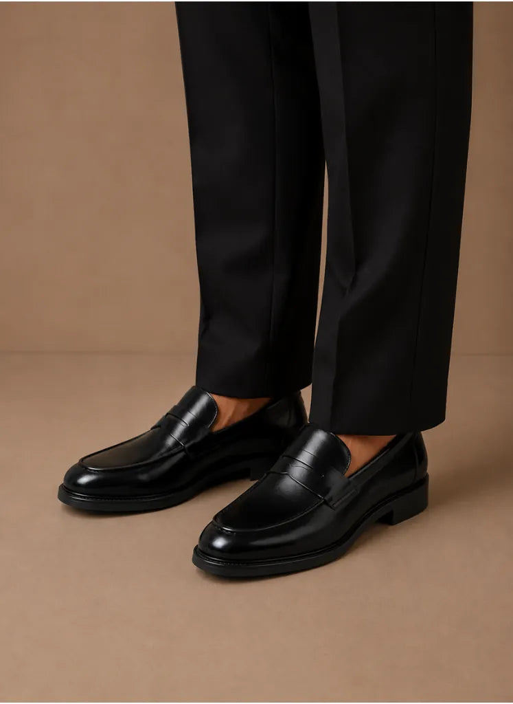 Faux Leather Penny Loafers with Apron Toe for Men
