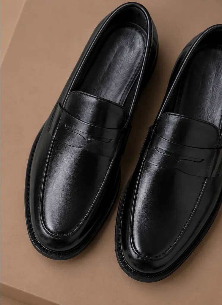 Faux Leather Penny Loafers with Apron Toe for Men
