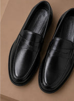 Faux Leather Penny Loafers with Apron Toe for Men