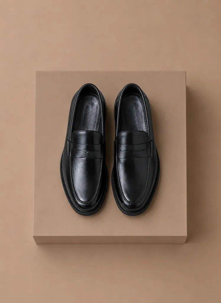 Faux Leather Penny Loafers with Apron Toe for Men