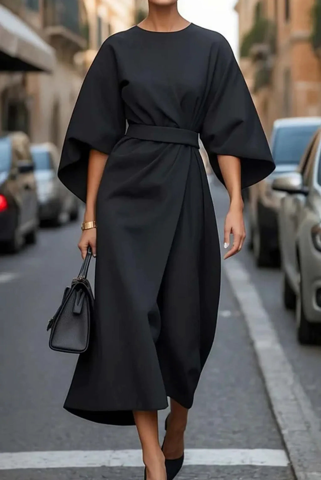 Fenella | Women's Flared-Sleeve Belted Wrap Dress