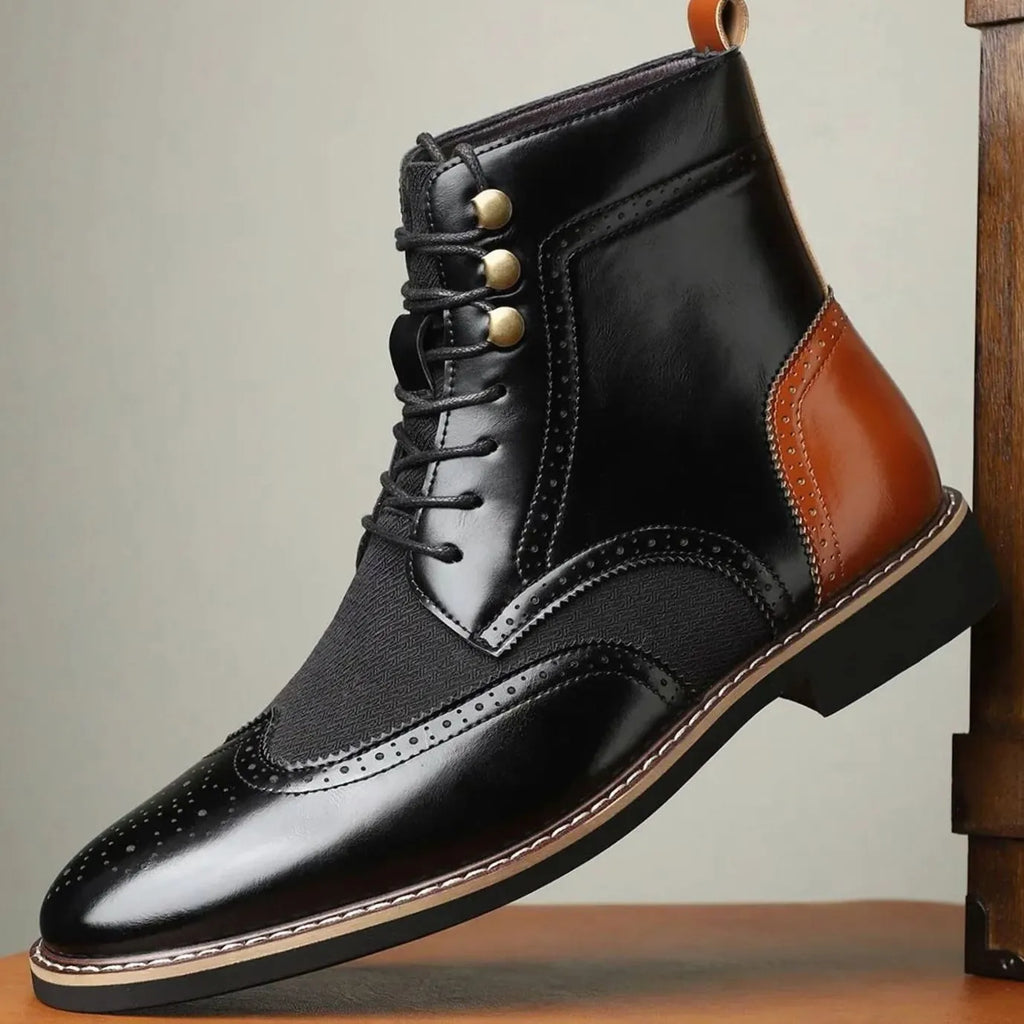 Leather Brogue Lace-Up Ankle Boots for Men