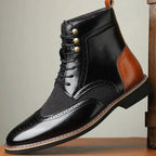 Leather Brogue Lace-Up Ankle Boots for Men