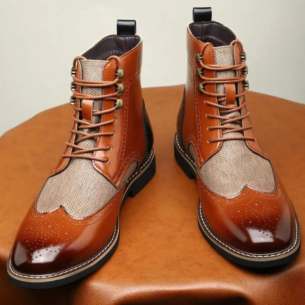 Leather Brogue Lace-Up Ankle Boots for Men